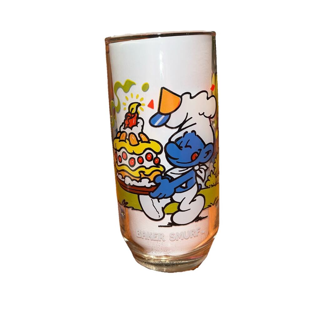 Baker Smurf Vintage 1983 Peyo Smurf Drinking Glass Wallace Berrie